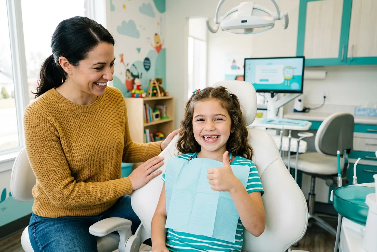 Parent and child smiling during a family dental visit in Lake Forest, CA